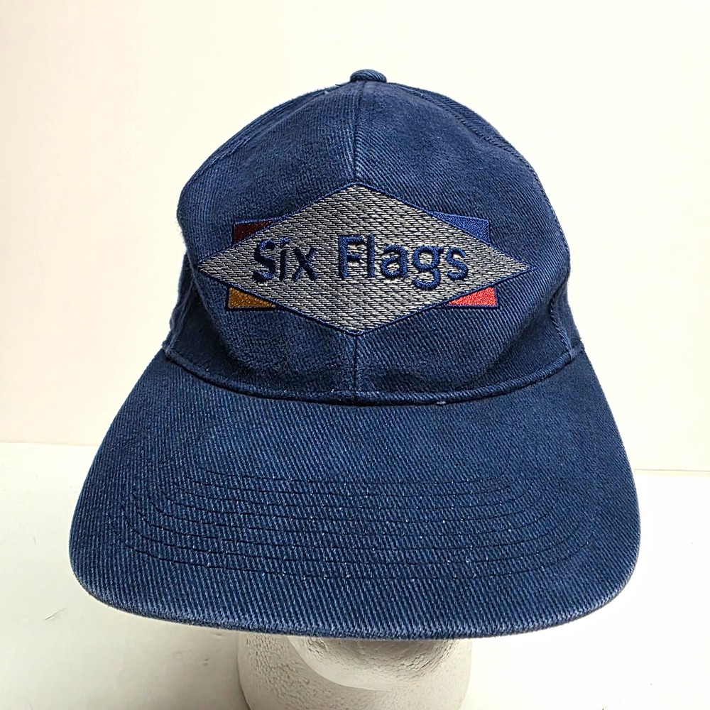 Six Flags Blue Adjustable Baseball Cap Hat Men's Adult Theme Park Solid Casual